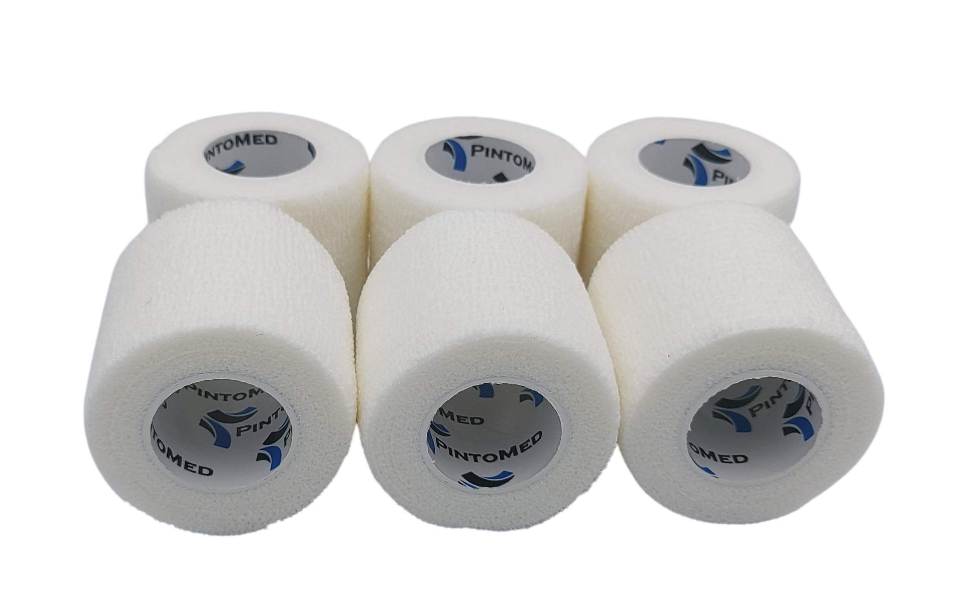 Bande Adhésive Cohésive - 6 Rouleaux Blancs de 5 cm x 4,5 m, Pour Sports et Premiers Secours, Wrap pour Animaux de Compa