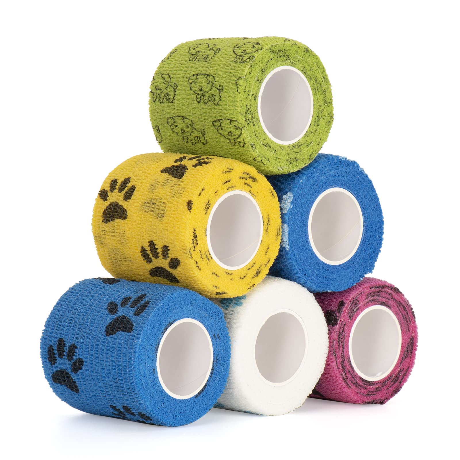Bandages Vétérinaires Vet Wrap Autoadhésif 6 Rouleaux 5cm x 450cm, Premiers Secours Elastique pour Animaux Poignets Chev