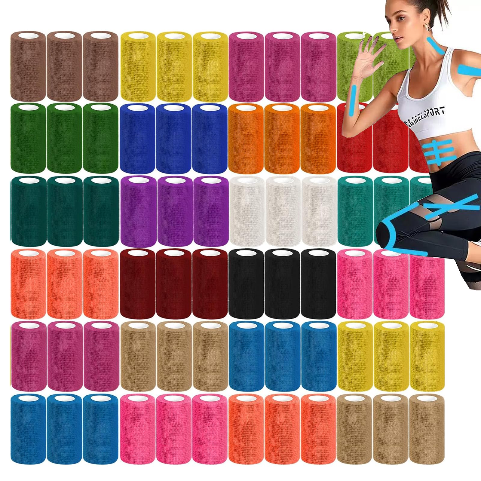 54 Rouleaux Bande Cohésive Autoadhésif pour Chien et Chat (18 Couleurs) - Bandage Élastique Spécialement Conçu pour Spor